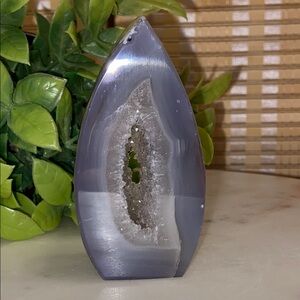 Gray Flame Agate Geode Crystal Decor